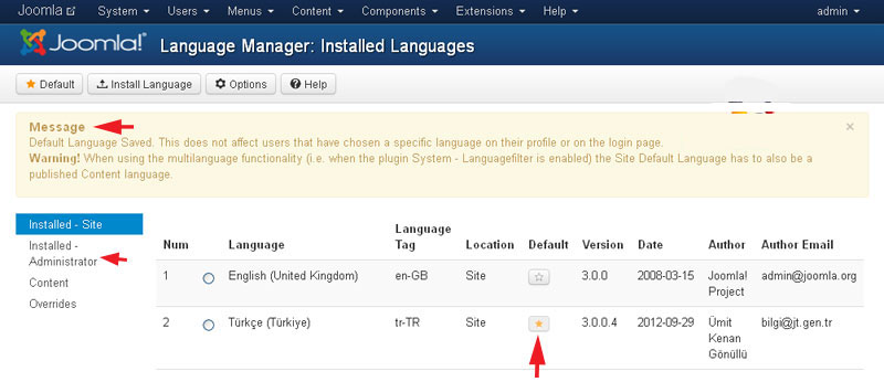 Joomla 3.0 Dil Paketi Yükleme ve Etkinleştirme